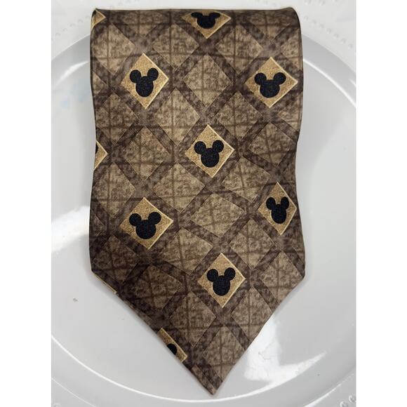 Walt Disney World Mickey Mouse Tie - 100% Silk - Brown/Gold - 60” long - Picture 3 of 6